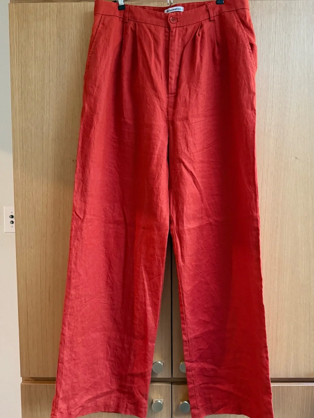 Reformation Vesta Linen High-Waist pants in “blood orange”